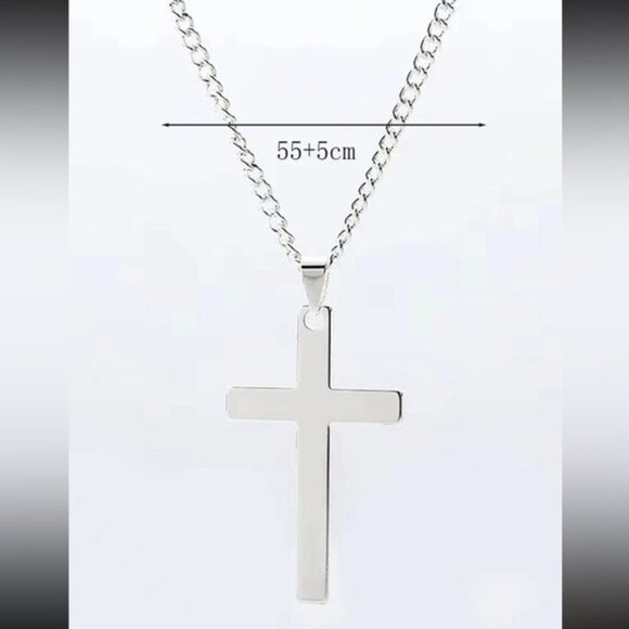 Men Silver Cross Charm Necklace, For Jewelry Gift And Party - Picture 3 of 3